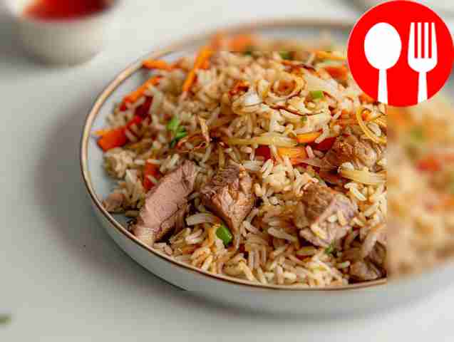 Рассыпчатый плов с сочным мясом и чесноком