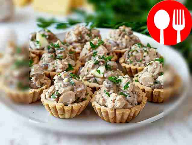 Хрустящие тарталетки с начинкой из курицы и грибов