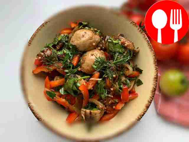 Маринованные шампиньоны по-корейски c болгарским перцем