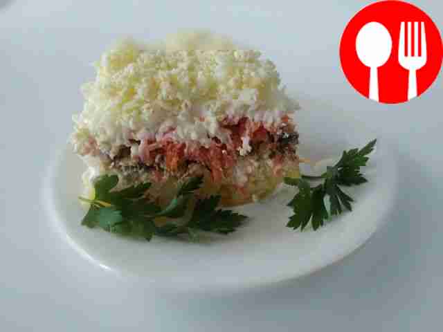 Оригинальная мимоза со шпротами