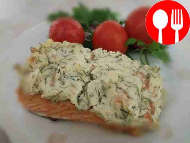 Оригинальный лосось, запеченный с креветками и сливочным сыром