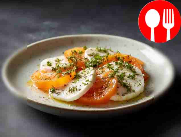 Капрезе с оранжевыми томатами и сушеным базиликом