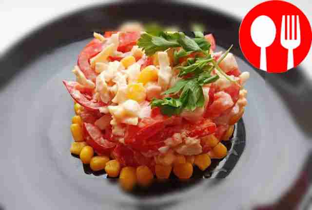 Быстрый салат с крабовыми палочками и кукурузой