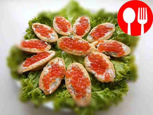 Быстрые тарталетки с красной икрой