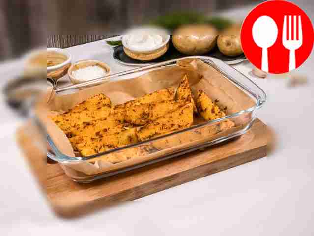 Разложите картофель кожурой вниз ровным слоем...