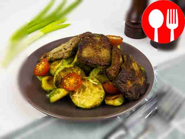 Говядина с кабачками гриль и брюссельской капустой