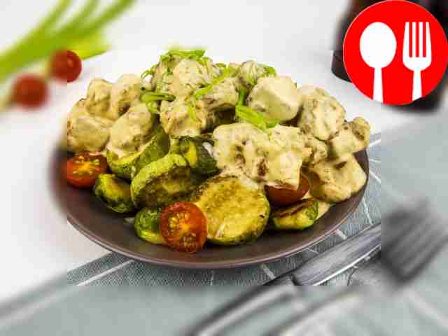 Свинина с кабачками гриль и брюссельской капустой