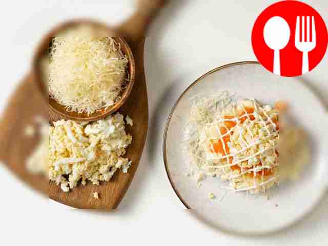 Приготовьте салат. Выложите первый слой сыра,...