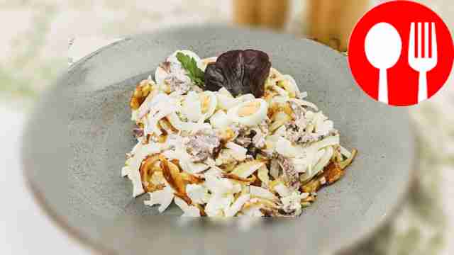 Салат «Гнездо глухаря» с говядиной