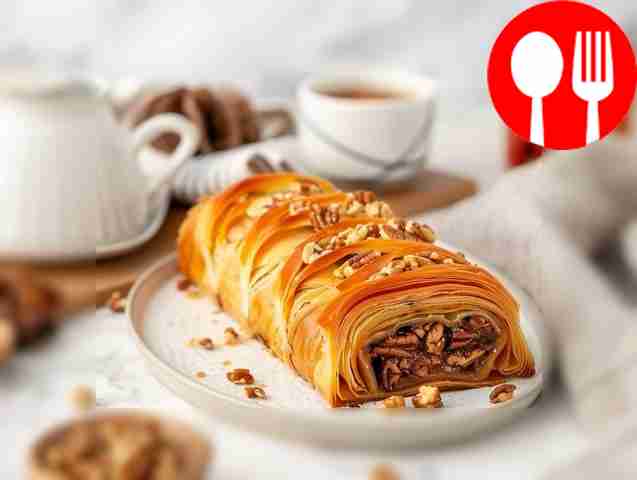 Быстрый рулет из слоеного теста с шоколадом и орехами