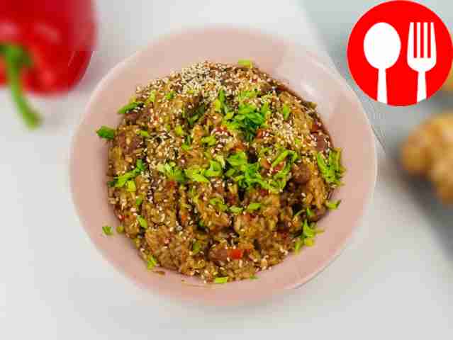 Рис по-тайски с куриными сердечками