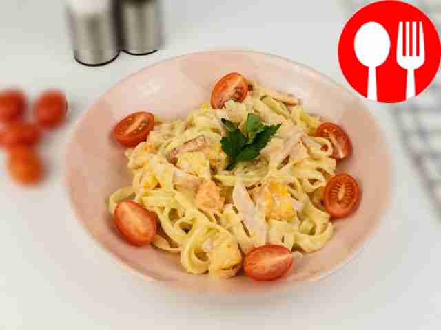 Паста с тыквой и ветчиной