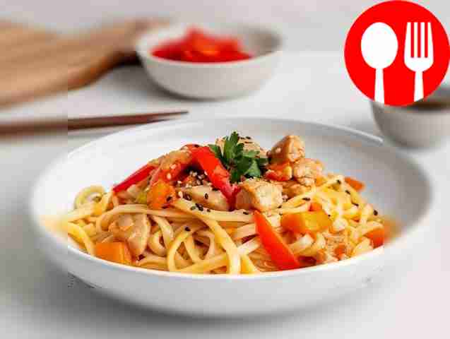 Азиатская лапша удон с куриным филе в мультиварке