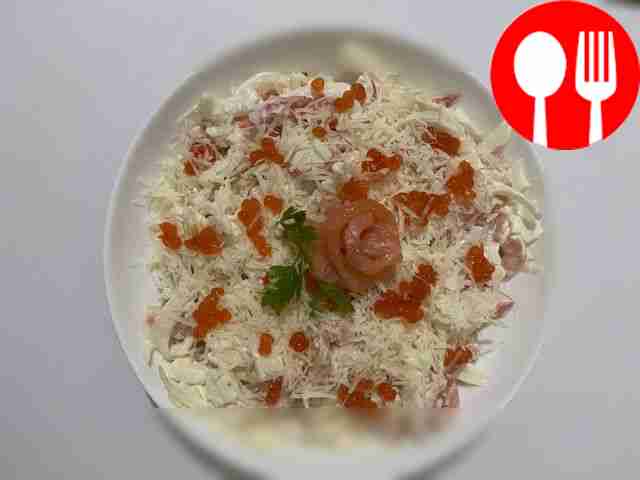 Кальмар с красной икрой быстрого приготовления