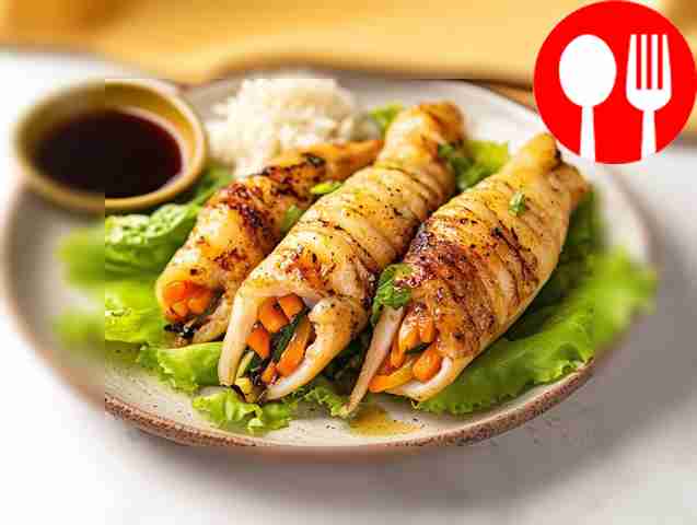 Фаршированные кальмары с овощами