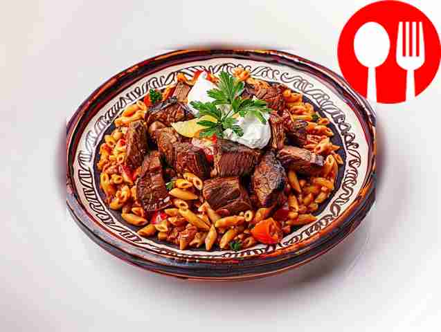 Баранина по-гречески с макаронами