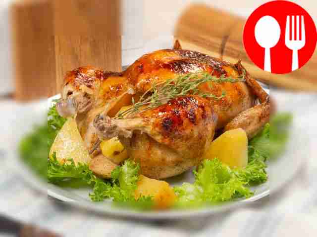 Курица, фаршированная картошкой