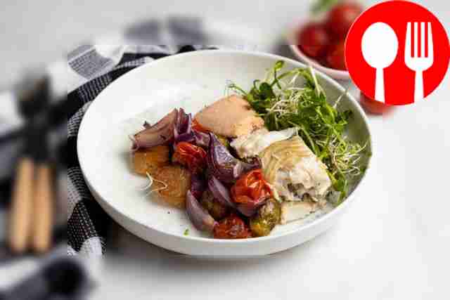 Запеченная камбала с брюссельской капустой