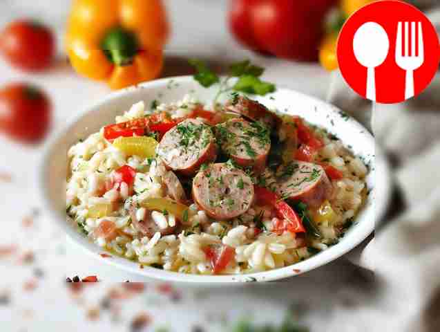 Необычное ризотто с колбасками